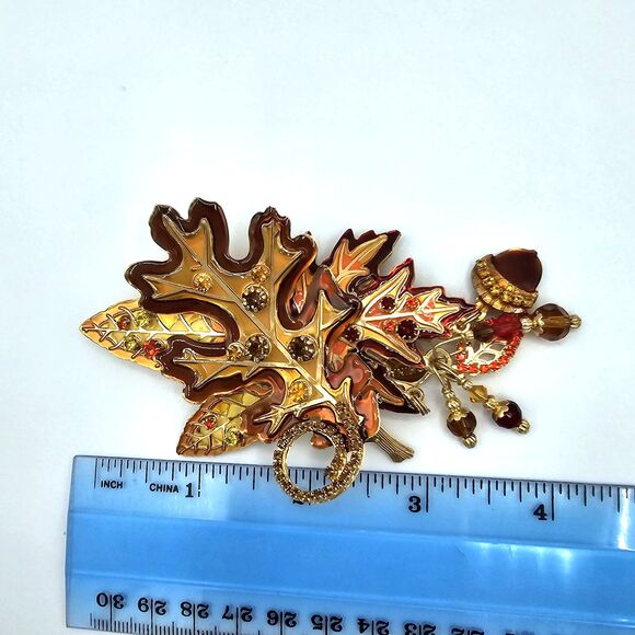 Lunch At The Ritz Autumn Leaf Brooch RARE VTG Enamel Leaves Pendant LATR 2GO Pin - Picture 11 of 16